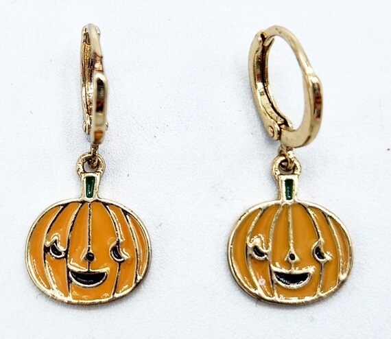 Vintage Halloween Pumpkin Earrings, Halloween Ear… - image 2