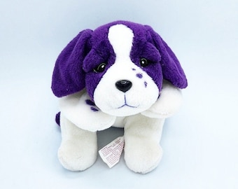 Gorro de Lisa Frank, gorro violeta de Lisa Frank, gorro de perro de Lisa Frank, peluche de Lisa Frank, peluche de perro de Lisa Frank, peluche de Lisa Frank
