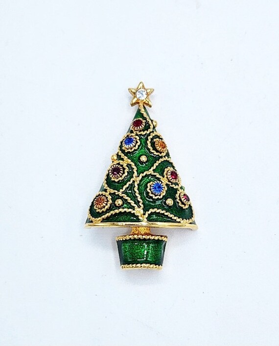 Vintage Christmas Tree Pin with Earrings, Vintage 