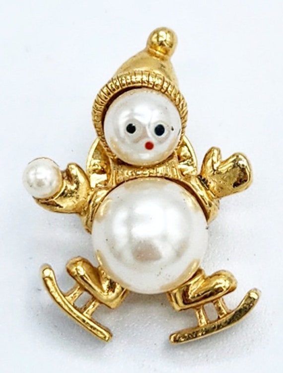 Vintage Snowman Pin, Vintage Pearl Snowman Pin, S… - image 2