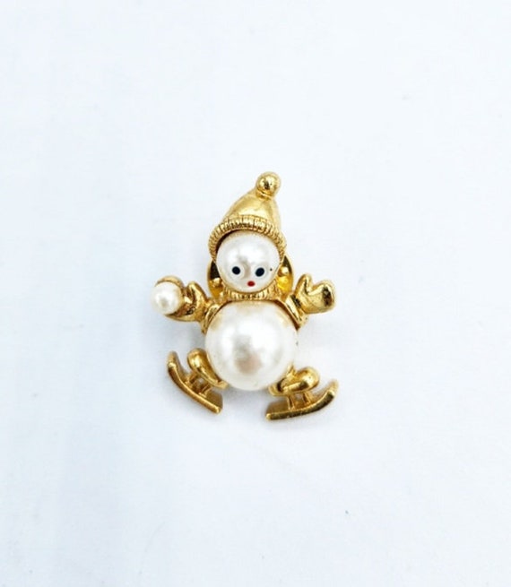 Vintage Snowman Pin, Vintage Pearl Snowman Pin, S… - image 1