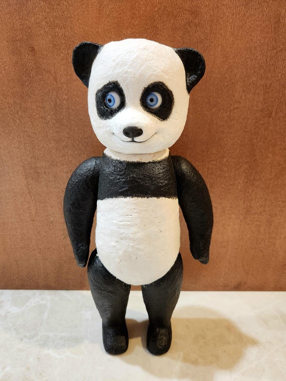 パンダ 置物 手作りのヴィンテージパンダの置物 - かわいい白黒動物の