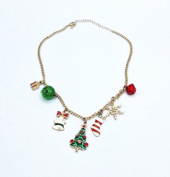 Vintage Christmas Charm Necklace, Vintage Christma