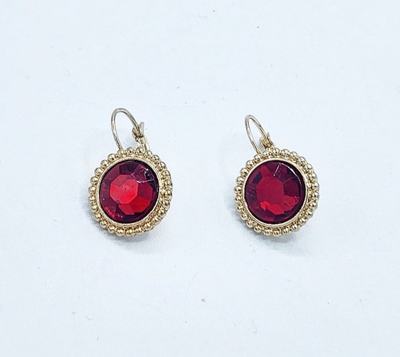 Vintage Red and Gold Tone Earrings, Vintage Medal… - image 1