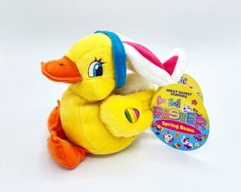 Pascua, Lisa Frank, Frijoles de primavera, Pato Dillie, Traje de conejo, Peluche, Suave, Juguete, Muñeca, Peluche vintage, Animal de peluche, Gorro de Lisa Frank