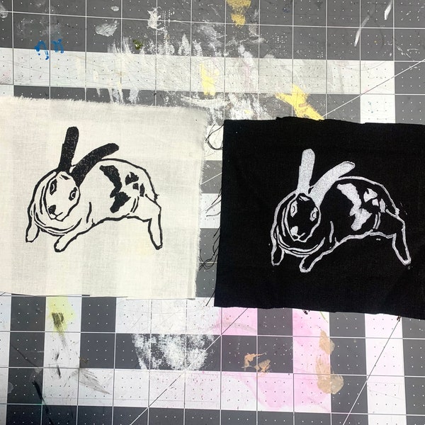 Bubble the Bunny lino block print patch