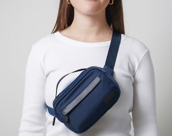Navy Nylon Sling Bag & Belt Bag, Crossbody Bag with Adjustable Shoulder Strap, Travel Bag, Unisex, Use as Luggage Strap