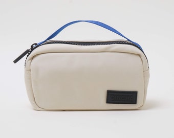 Creme und Blaue Nylon Tasche, Kleine Reißverschluss Geldbörse, Reise Gürtel Add-On, Minimalistisches Reise Geschenk