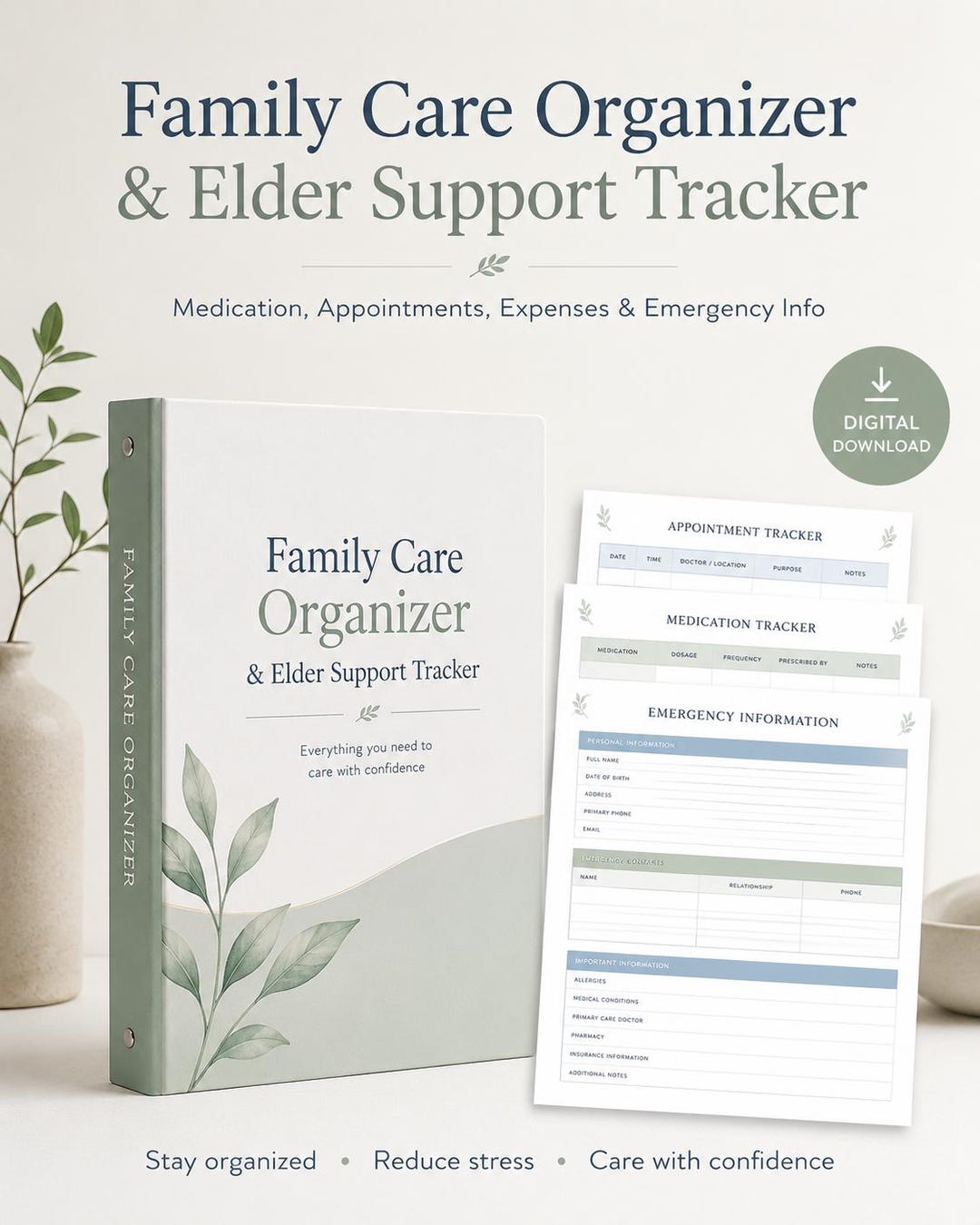 Family Care Organizer Spreadsheet, Elder Care Medication Tracker, Aging ...