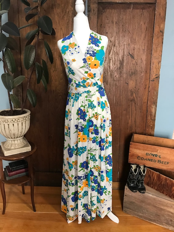 Vintage 70’s Toni Todd Floral Halter Maxi Dress Bo