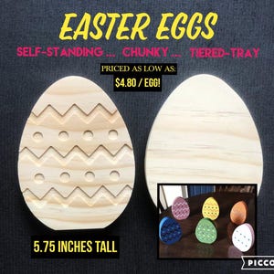 Easter Decor, Wooden Easter Eggs, Tiered Tray, Chunky, Unfinished, Premium Pine