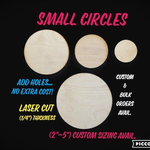 Small Circles, Wooden, Blanks, Unfinished, Various Sizes, Custom Orders, Laser Cut, (1/4in) Thick Birch