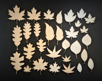 Leaf Wooden Shapes, Set of 10/30, Ornament, Cutout, Unfinished, Laser Cut, Blanks, DIY, Premium (1/4") Thickness