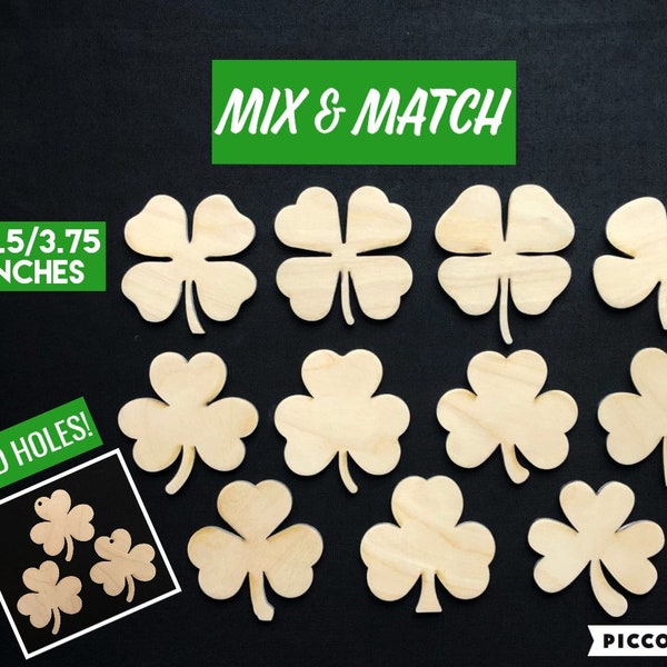 4 Leaf Clover & Shamrock Wooden Shape, Ornament, Cutout, Unfinished, Laser Cut, Blanks, Premium (1/4") Thickness