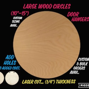 Circles, Door Hangers, Wooden, Blanks, Unfinished, Various Size, Large, Custom Orders, Laser Cut, (1/4in) Thick Birch