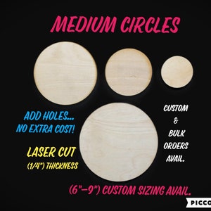 Circles, Wooden, Blanks, Unfinished, Various Sizes, Medium, Custom Orders, Laser Cut, (1/4in) Thick Birch