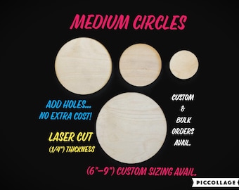 Circles, Wooden, Blanks, Unfinished, Various Sizes, Medium, Custom Orders, Laser Cut, (1/4in) Thick Birch