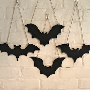 Halloween Hanging Wooden Black Bats, Laser Cut