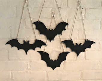 Halloween Hanging Wooden Black Bats, Laser Cut