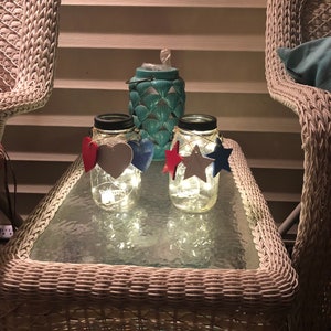 Mason Jar Luminary, Patriotic Hearts, Hangable Mason Jar Porch Light Decor, 32oz Mason Jars
