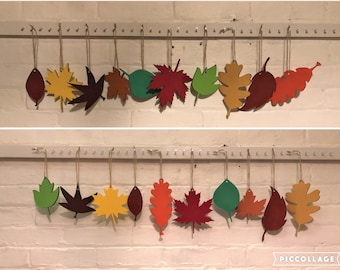 Fall Leaves, Set of 10, Wooden, Hanging, Laser Cut, Custom Available