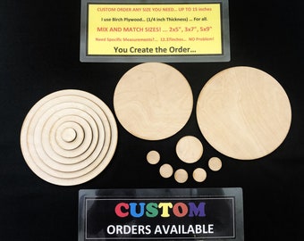 Circle Shapes - Laser Cut, Birch Plywod, Unfinished Wooden Circle Blanks, Custom Sizing, 1/4" Thickness