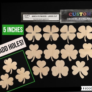 4 Leaf Clover & Shamrock Wooden Shape, Ornament, Cutout, Unfinished, Laser Cut, Blanks, Premium (1/4&quot;) Thickness