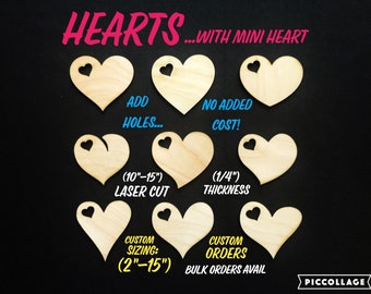 Heart Shape Mini Heat, Wooden, Cutout, Bulk Orders, Custom Orders, Ornament, Blanks, Unfinished, Laser Cut, (1/4in) Thick Birch