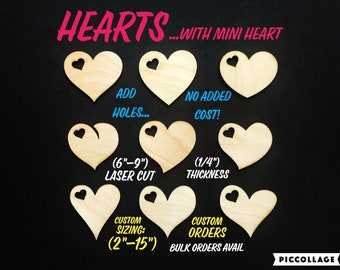 Heart Shape Mini Heart, Wooden, Cutout, Bulk Orders, Custom Orders, Ornament, Blanks, Unfinished, Laser Cut, (1/4in) Thick Birch
