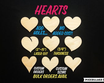 Heart Shape, Wooden, Cutout, Bulk Orders, Custom Orders, Ornament, Blanks, Unfinished, Laser Cut, (1/4in) Thick Birch, (#1-#9)