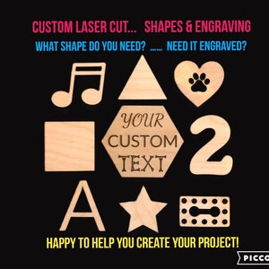 Custom Laser Cut Shapes, Engraving, Wooden, Blanks, Unfinished, Various Sizes, Custom Orders, Laser Cut, (1/4in) Thick Birch