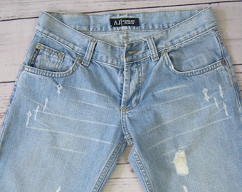 AJ ARMANI Vintage Distressed Denim JEANS Indigo Series 2 Long, EU36/38 UK10/12