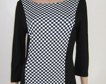 PETER HAHN Vintage Checkerboard Patterned Stretchy Shift Party/Formal Dress,UK14 EU40
