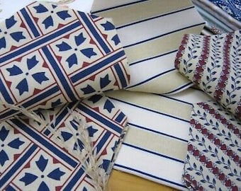LAURA ASHLEY Vintage 70&#39;s/80&#39;s Print, 23 x Fabric Patchwork Pieces, Navy/Burgundy/Sand - Crafts Sewing Patchwork