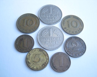 Kolekcja monet DM RZADKA * 1DM, 10Pf, 5Pf, 2Pf, 1Pf Republika Federalna Niemiec *