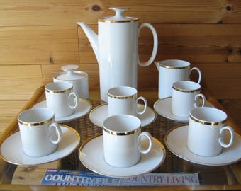 Serviço de café expresso THOMAS Alemanha vintage 1962 Medallion de porcelana branca fina com faixa dourada para 6 pessoas