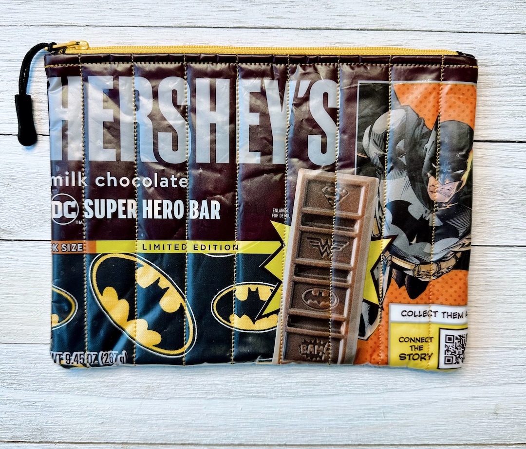 Hershey's Milk Chocolate Zipper Pouch, Upcycled Candy Bag, Batman Super
