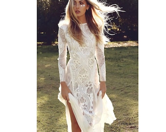 white dress long lace