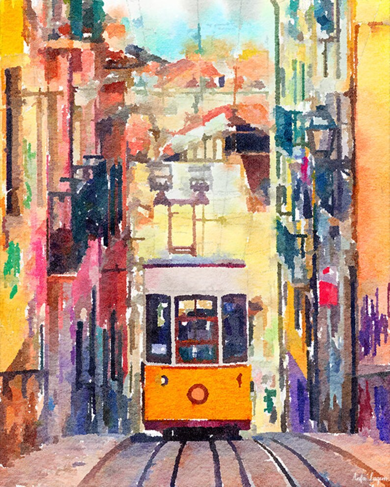Lisbon Tram Portugal Painting Art Print Unframed Etsy
