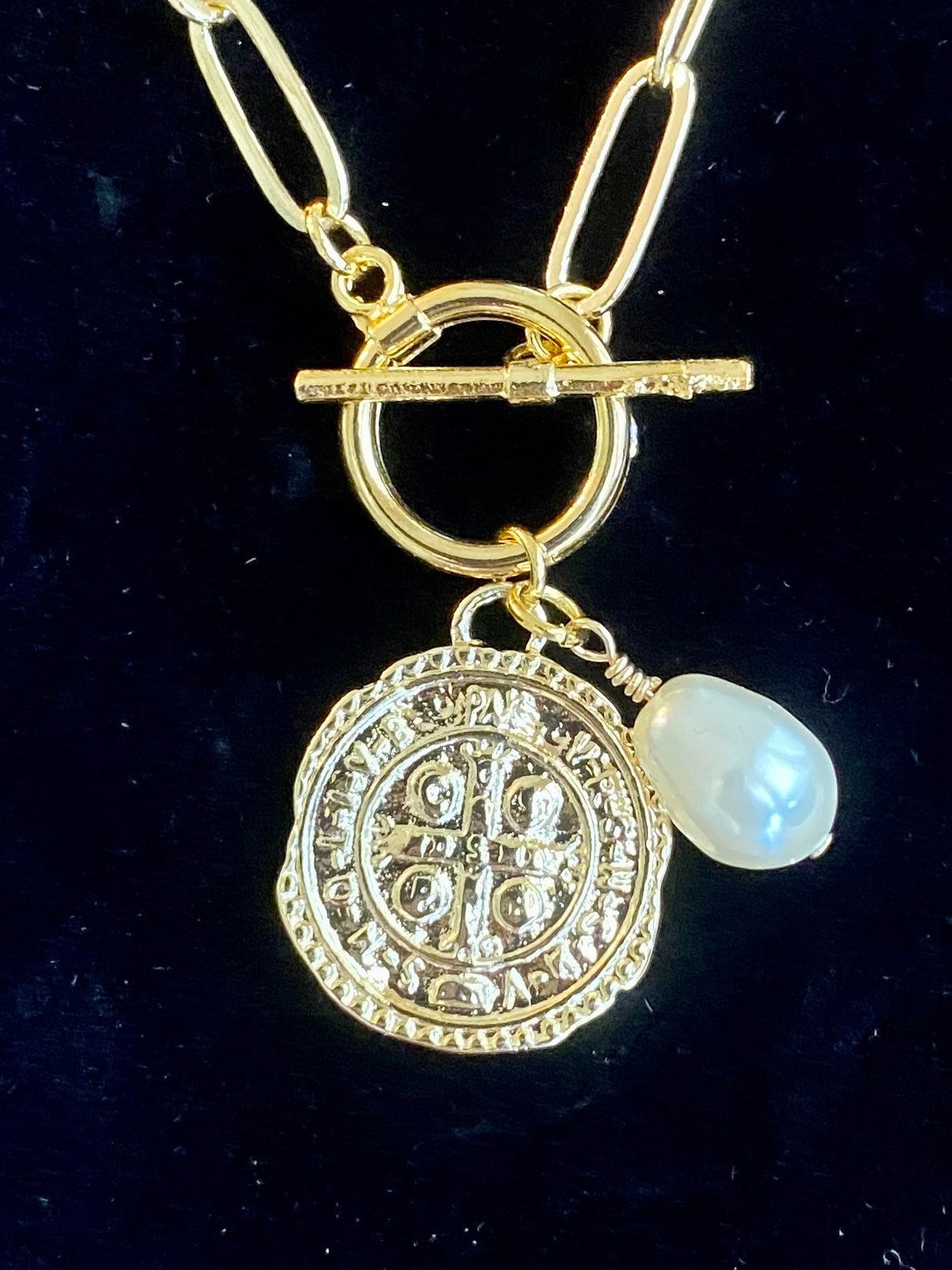 Gold Paperclip Necklace with Cross Pendant Charm & Swarovski Etsy