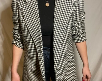 Italian Vintage Blazer Zippered Dogstooth Jacket: Size 68 US Women/'s Black White Houndstooth Jacket 1012 UK