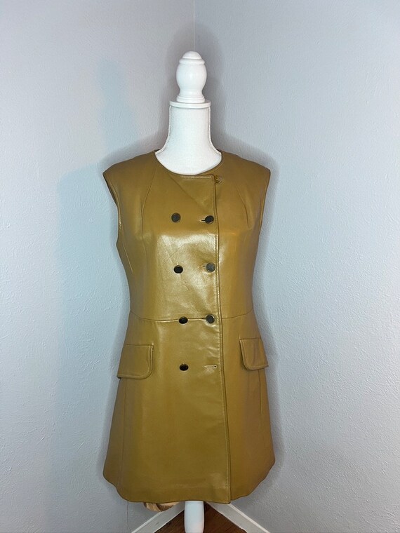 60s-70s Vintage Leather Mod Dress - Medium - image 1