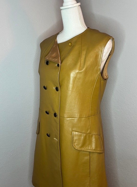 60s-70s Vintage Leather Mod Dress - Medium - image 2