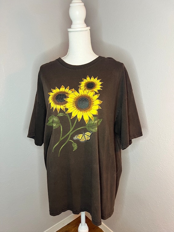 90s Vintage Sunflower Brown T-Shirt - XL