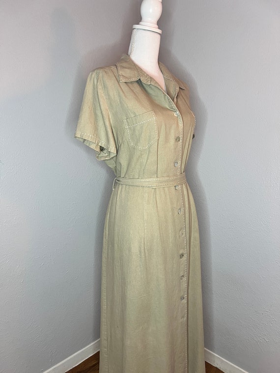 Vintage Linen Beige Midi Tie Dress - 18 (L/XL) - image 2