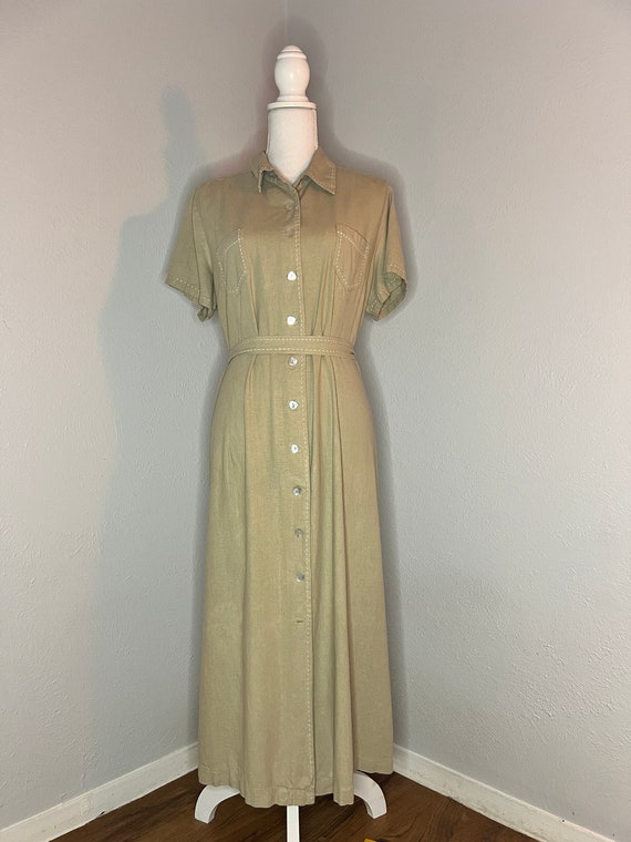 Vintage Linen Beige Midi Tie Dress - 18 (L/XL) - image 3