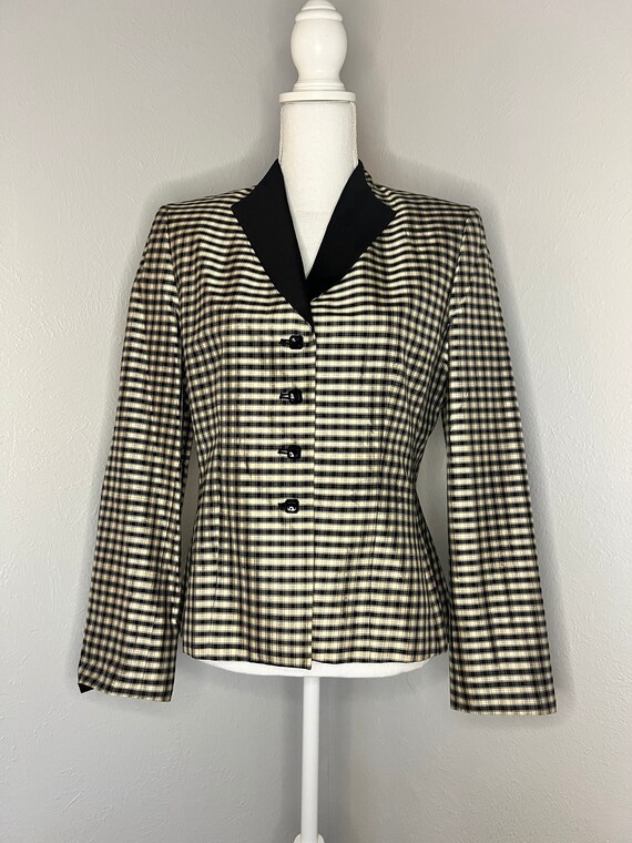 80's Vintage Kasper Checkered Silk Blazer - S/M