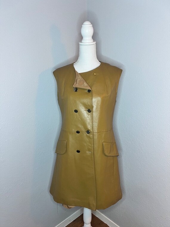 60s-70s Vintage Leather Mod Dress - Medium - image 4