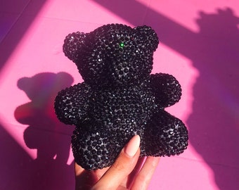 CUSTOMIZABLE COLOR -  Giant Gummy Bear Art - Pop Art Bling Sculpture - Black Rhinestone Gummy Bear - Disco Bear Sculpture - Funky Home Decor