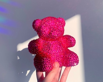 CUSTOMIZABLE COLOR - Pink Rhinestone Gummy Bear - Giant Gummy Bear Art - Disco Bear Sculpture - Funky Home Decor - Pop Art Bling Sculpture